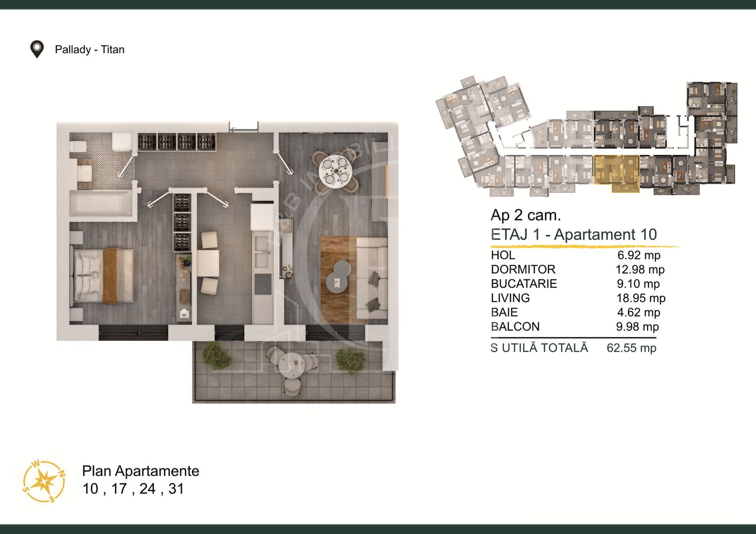 Apartament 2 camere Titan-Pallady cu Loc de Parcare Gratuit - Schiță 1