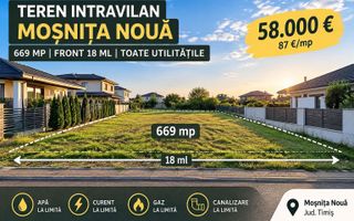 Teren intravilan 669 mp | Front 18 m | Moșnița Nouă | 58.000 € - Poză 1