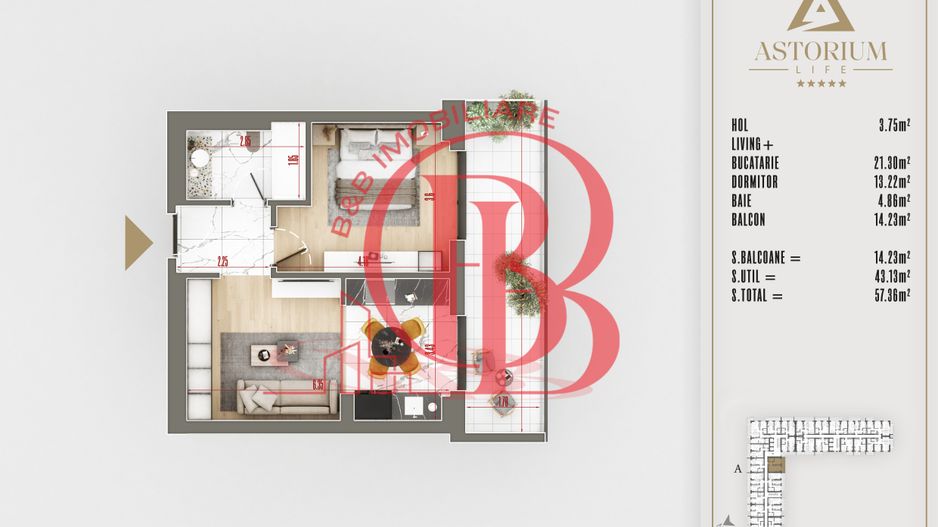 2 camere finalizat proiect premium titan pallady - Schiță 5