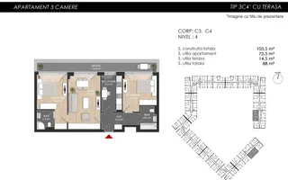 3 camere. Bucătărie închisă. Vedere panoramică. Reper Mall Colosseum - Poză 11