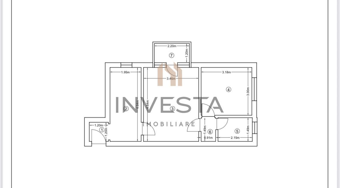 Apartament 2 camere Grigorescu 41 mp, etaj 1 - Schiță 5