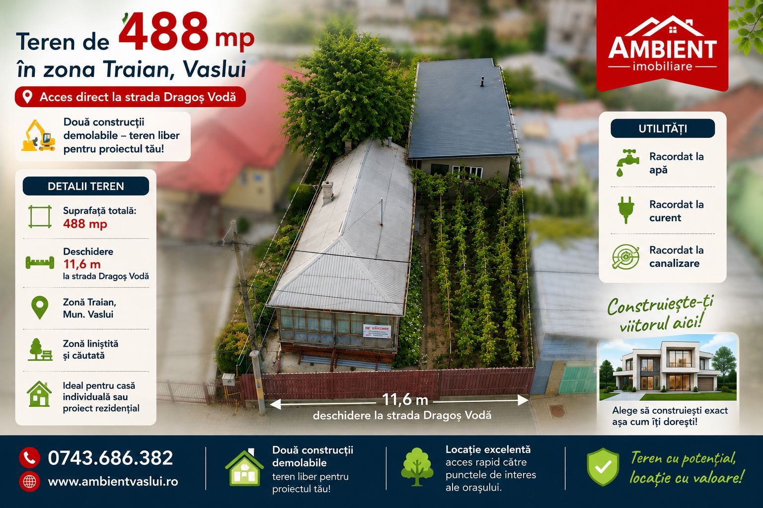 TEREN INTRAVILAN 480 mp, VASLUI zona TRAIAN; - Poză 2