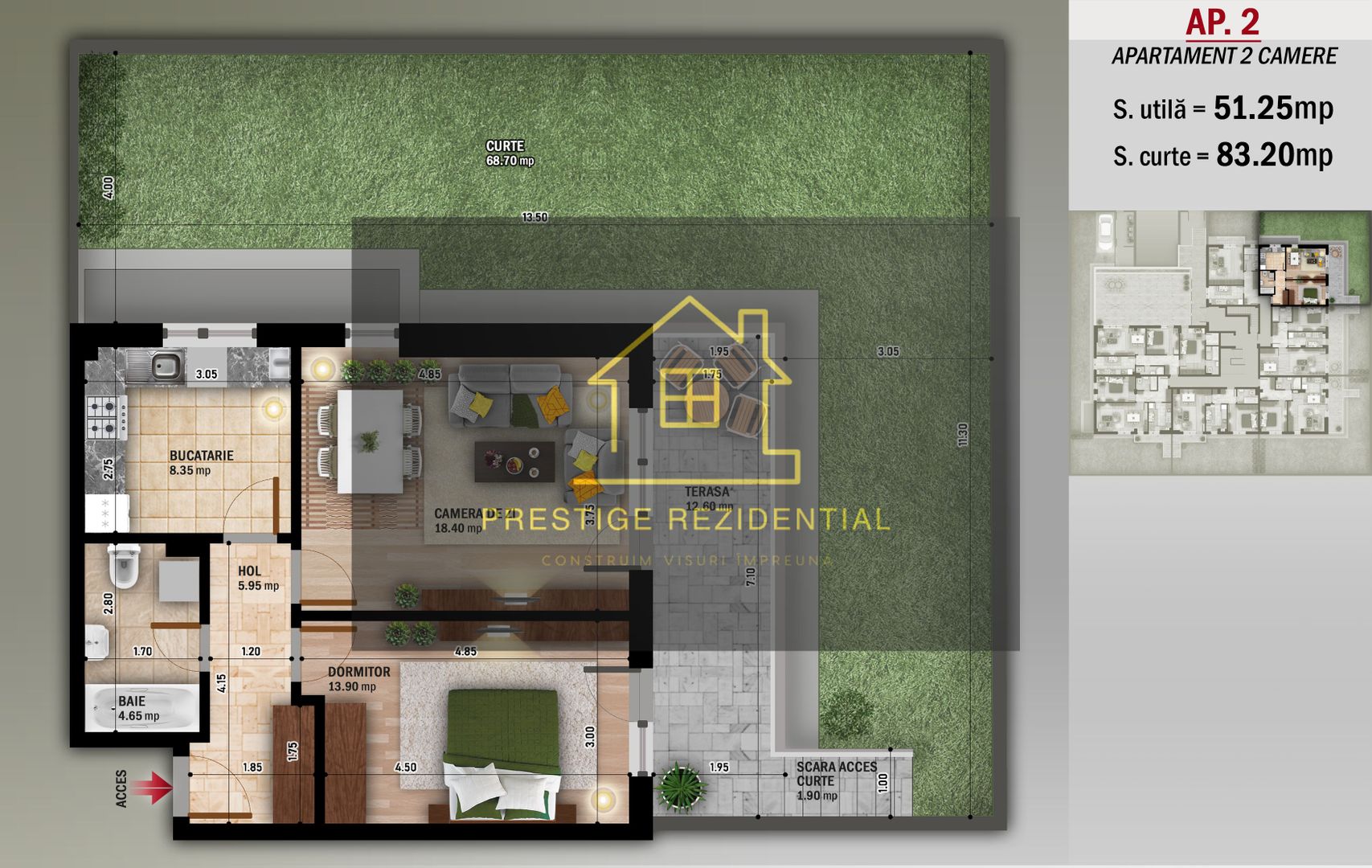 Ap 2 Camere Decomandata,Curte 83 mp,Titan-Nicolae Grigorescu-Metrou - Schiță 1