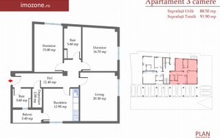 3 CAMERE- 91 mp Militari langa METROU, liber, NOU, COMISION 0%, - Poză 1