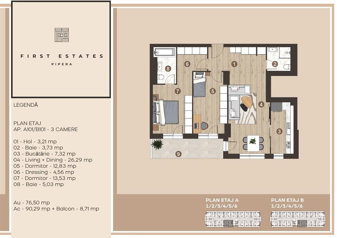 Apartament 3 camere | Pipera First Estates | Mobilat - Schiță 6