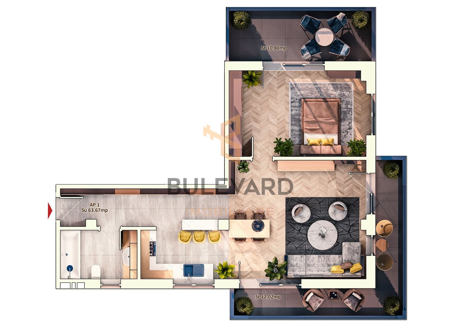 Apartament cu 2 camere+terasa de 12mp, zona Piata Marasti! - Poză 5