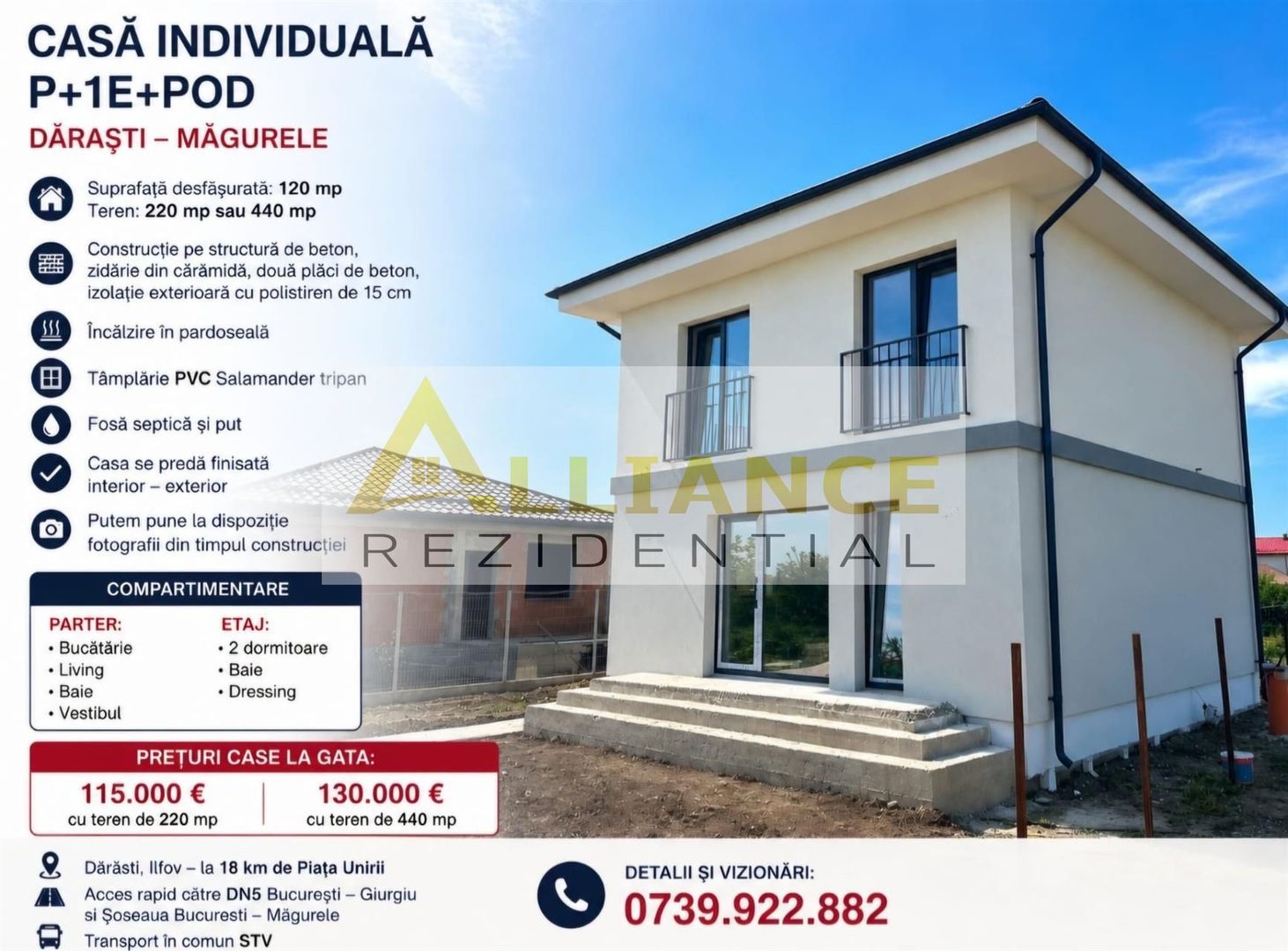 Casa Individuala Darasti Magurele 3 camere 2 bai teren 440 mp - Poză 1