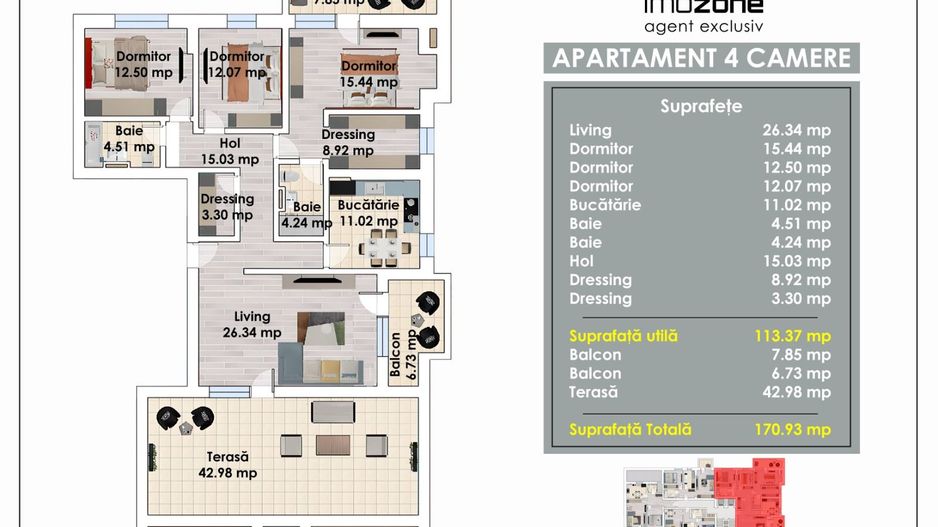 3 Camere | De Vanzare | Bloc Nou | 2 Bai | Living Spatios | 77 mp | Balcon - Poză 15