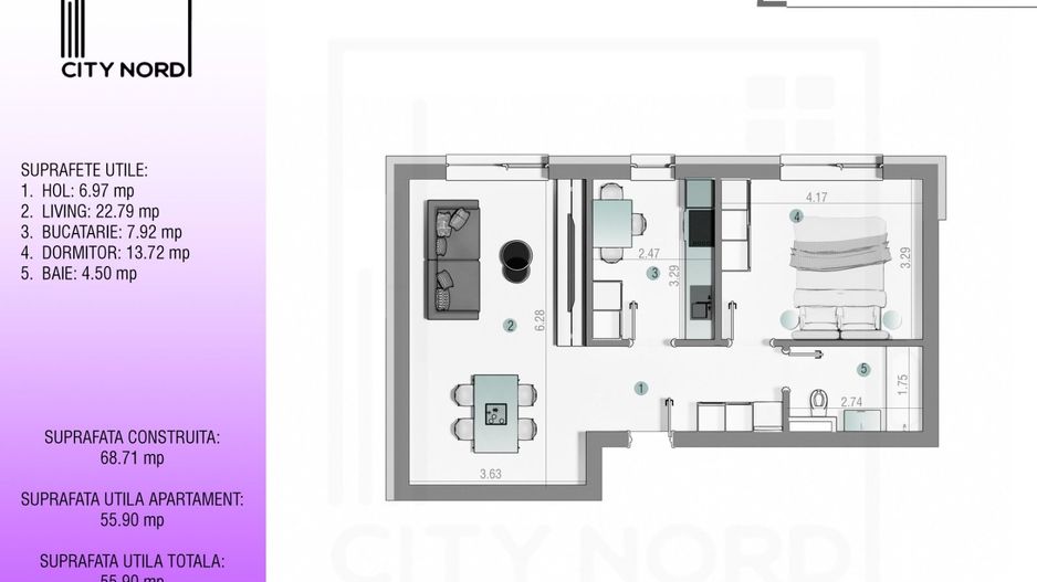 Apartament 2 camere - 56 mp - CITY NORD Stefan cel mare - Poză 1