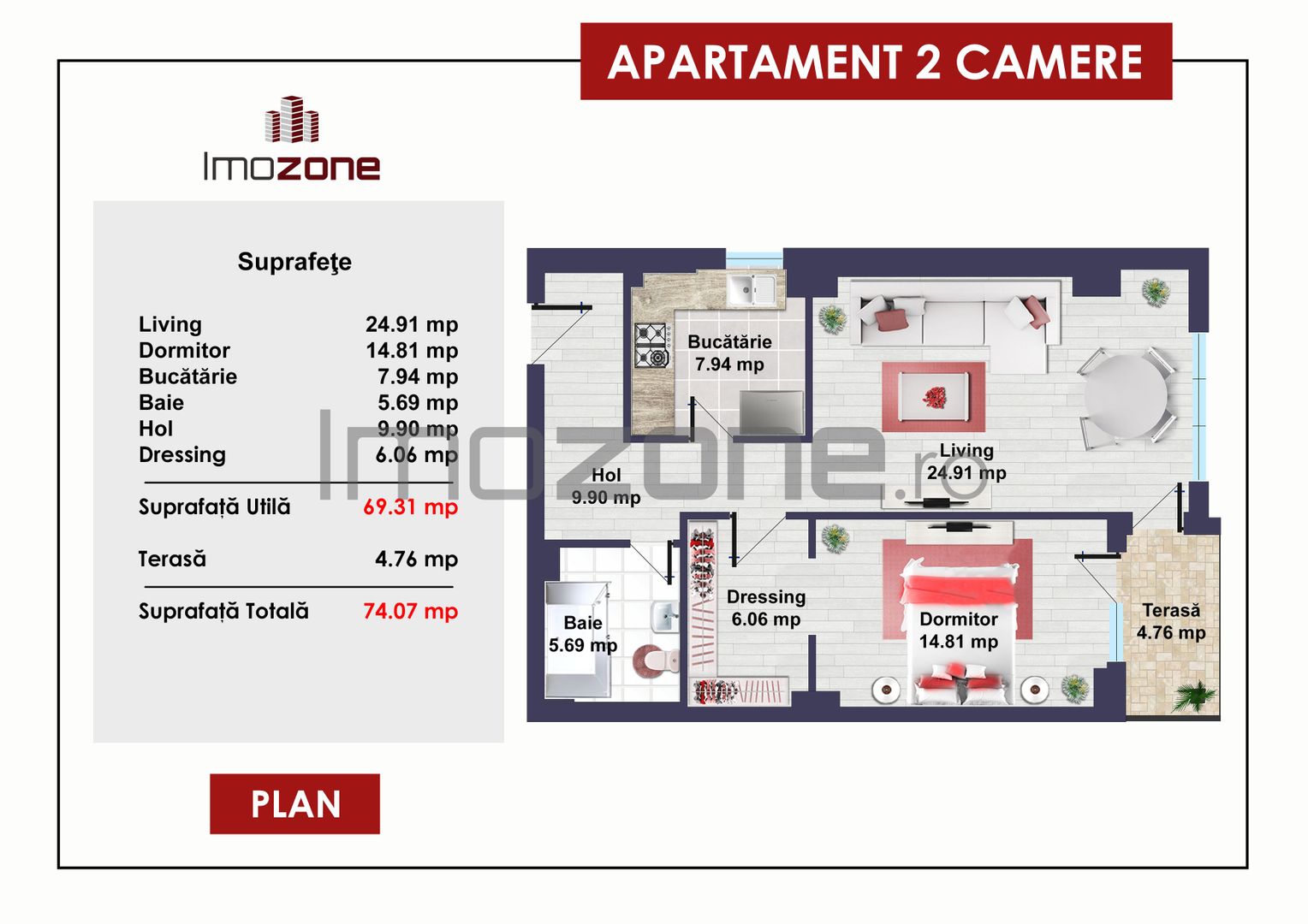 Ansamblul Primavara, 2 camere, decomandat, 74mp, finisat modern si centrala noua - Poză 3