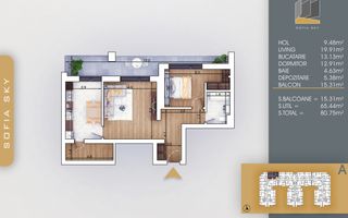 Apartament 2 camere Bucatarie Inchisa cu Debara Metrou Teclu - Poză 1