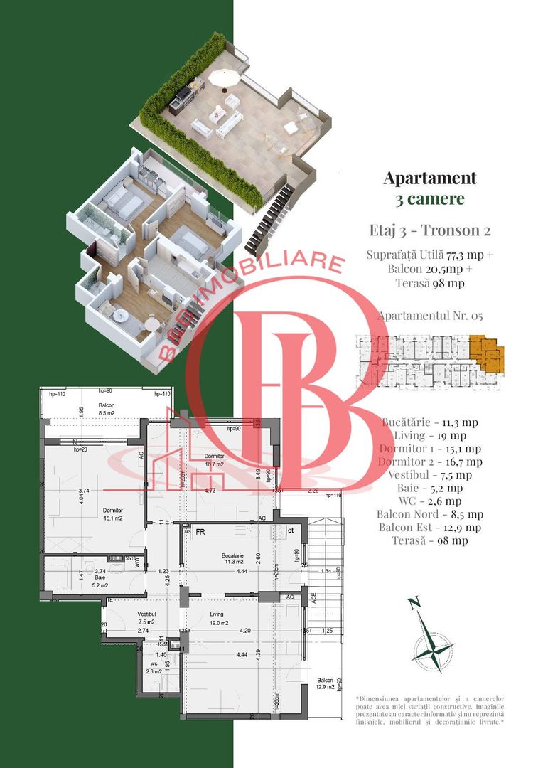 Apartament 3 camere | Rooftop Privat | Pallady Metrou Teclu - Schiță 3