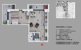 Apartament 2 camere | mobilat, utilat, parcare - Schiță 10