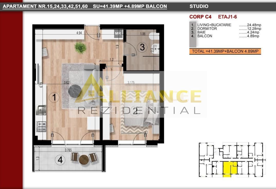 Vand apartament cu 2 camere tip studio I Metrou I 86000 ! - Poză 8