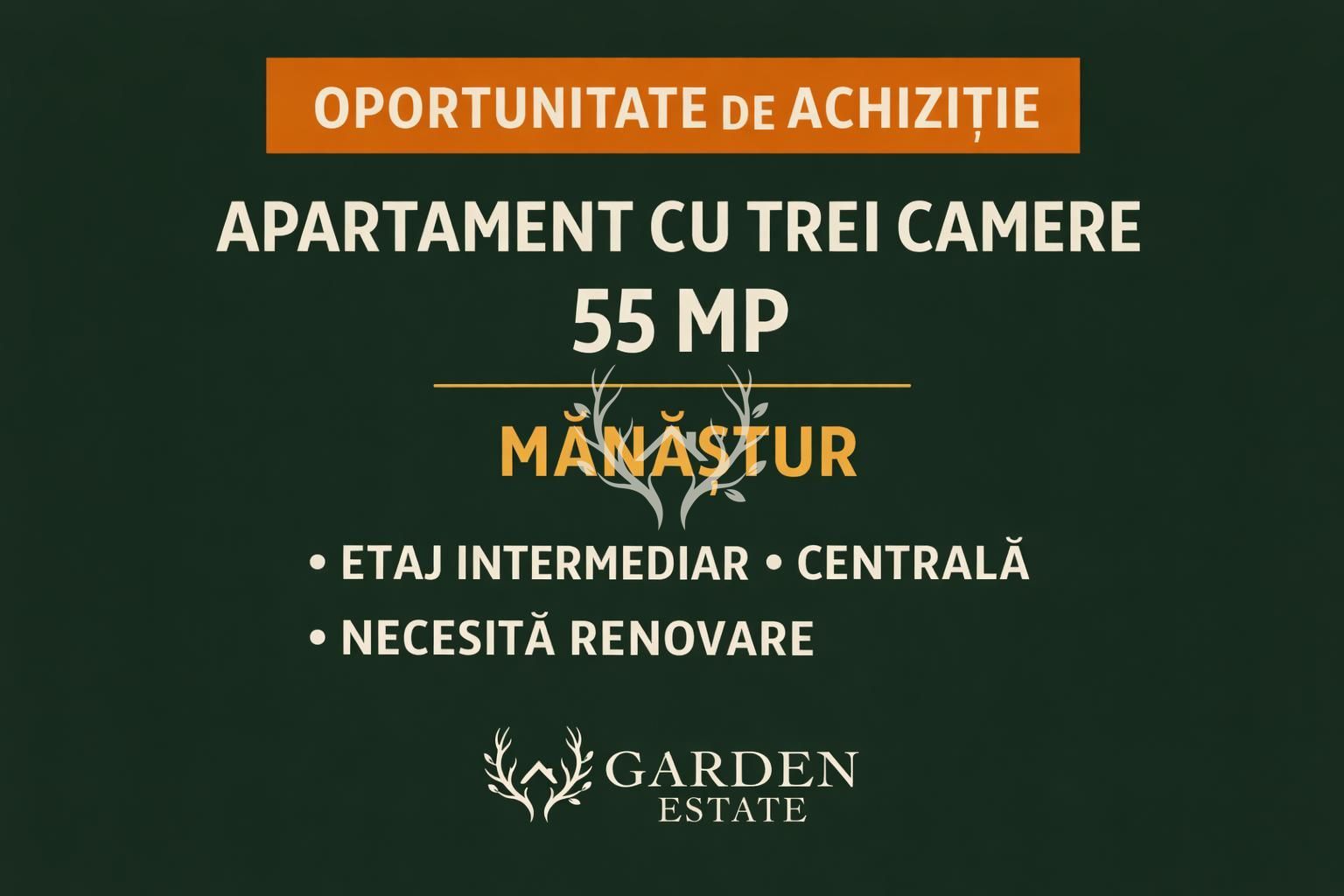 Apartament cu 3 camere, 55 mp + balcon, Manastur, zona Minerva - Poză 1