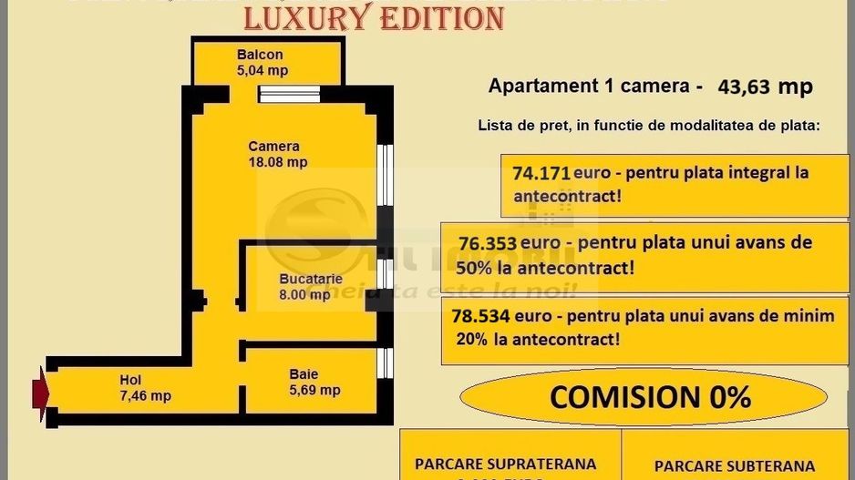 Apartament 1 camera de vanzare in Iasi, Galata, 43.63 mp, baie cu geam - Poză 2