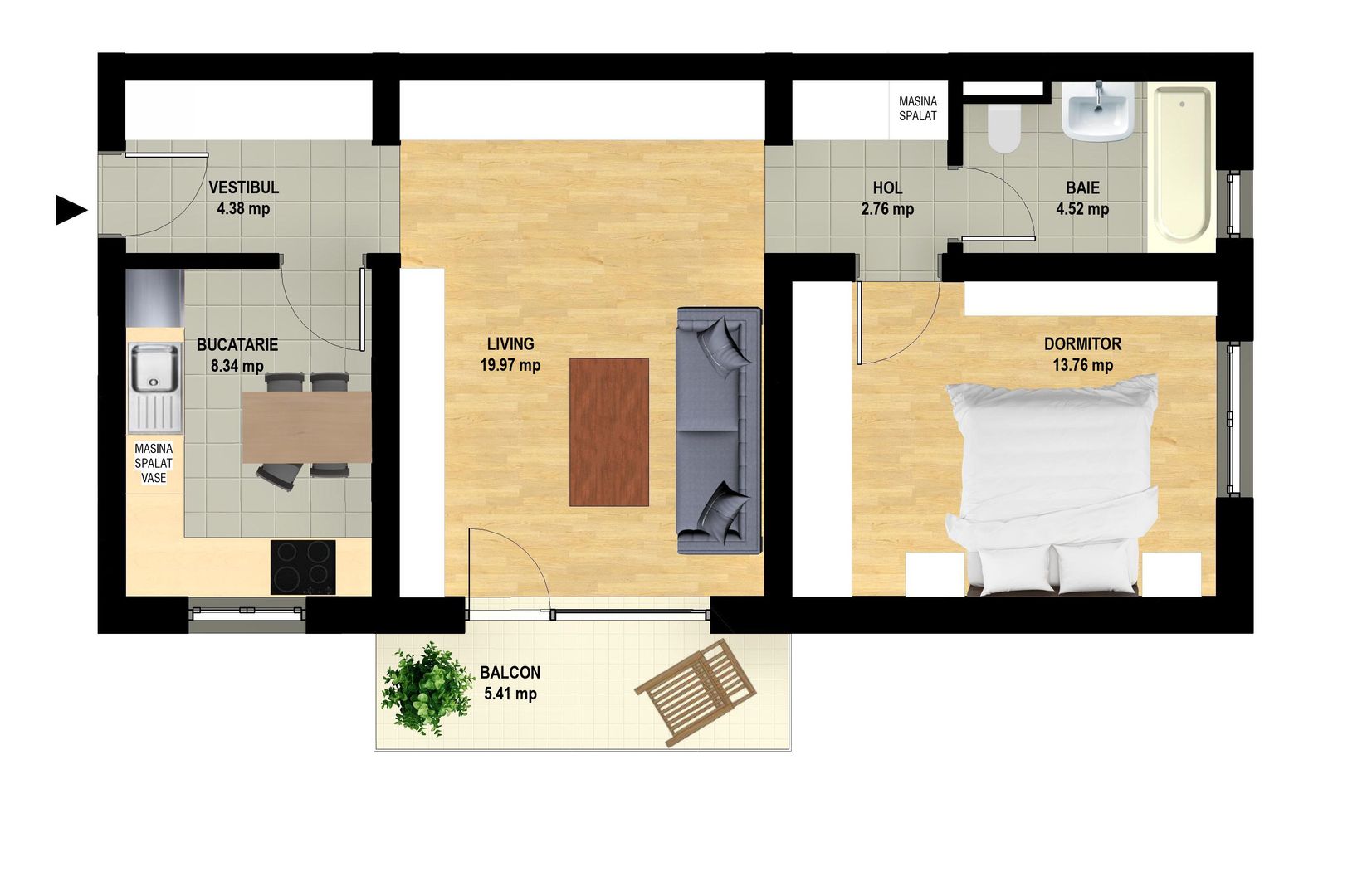 Apartament decomandat 2 camere, loc de parcare inclus - Poză 3