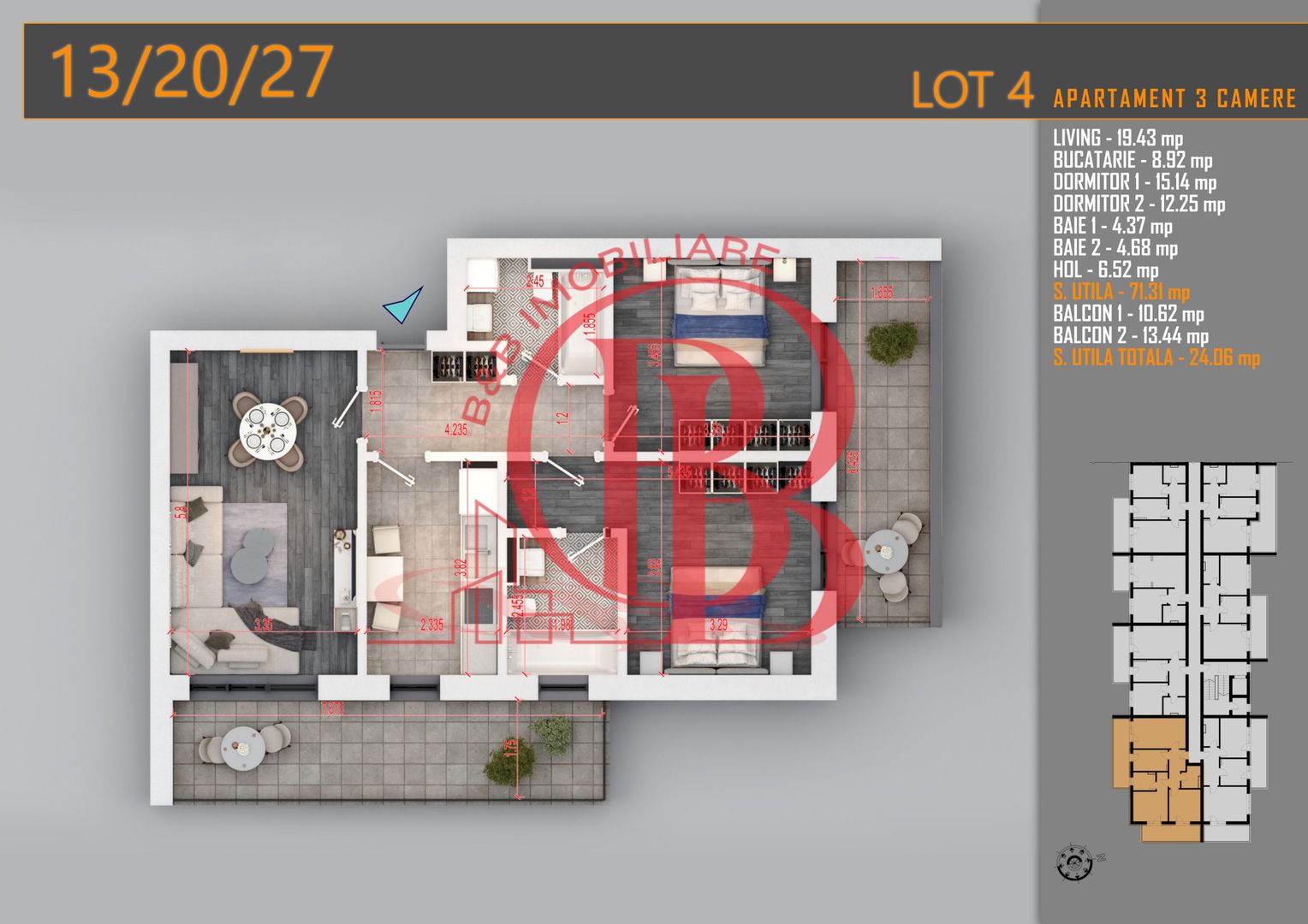 Apartament 3 camere Titan Th. Pallady-Sector 3-Metrou Teclu - Schiță 7