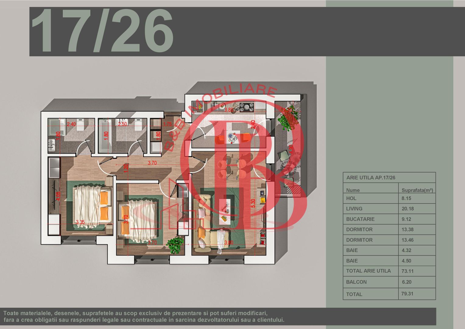 Apartament 3 camere Modern+2 locuri de parcare subterane - Schiță 13
