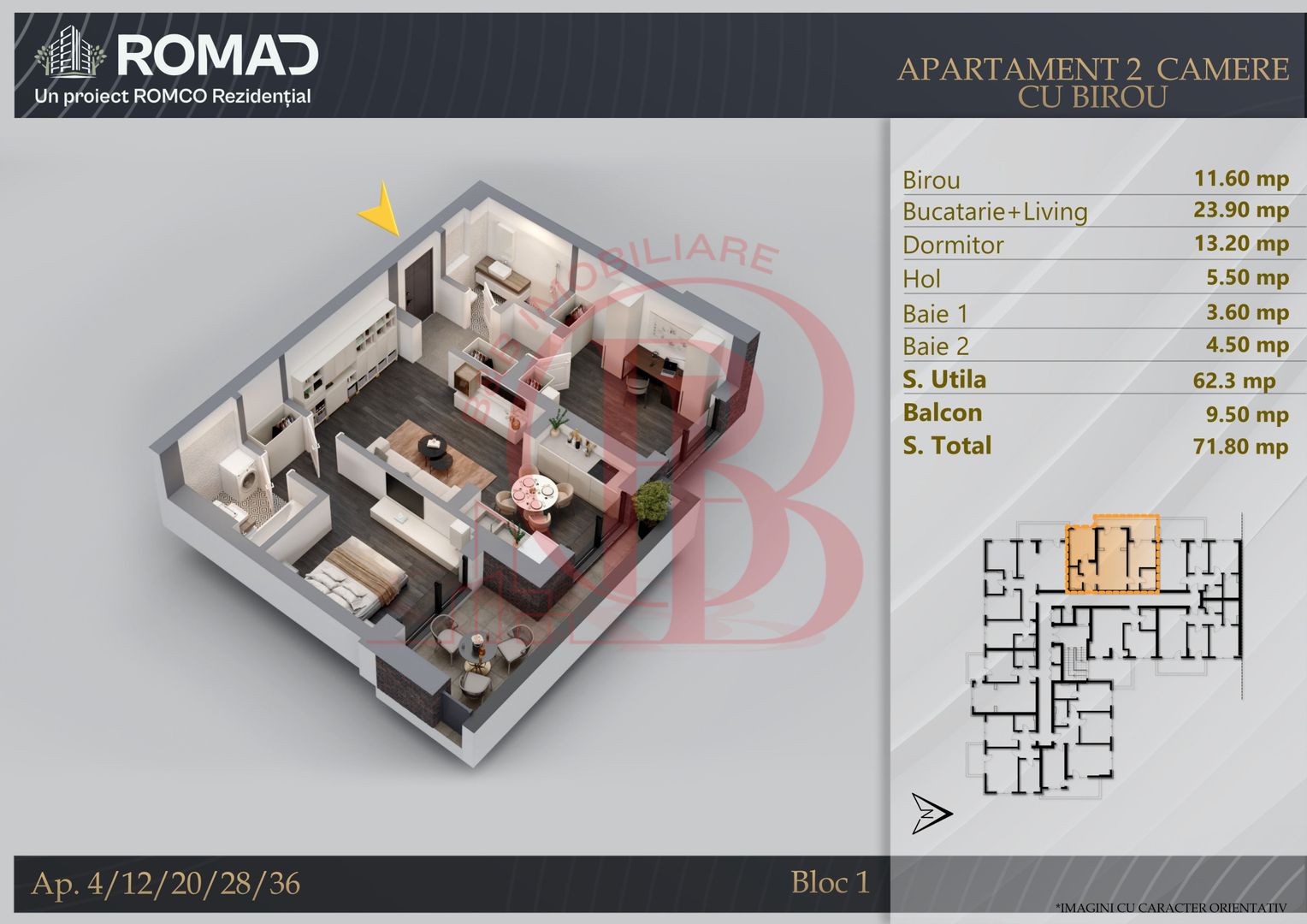 Apartament 3 camere Proiect Premium Independent Energetic - Schiță 2