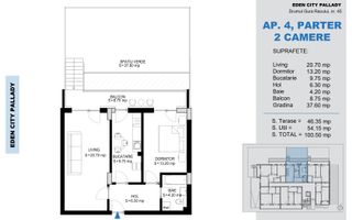 2 Camere cu gradina 37mp-Titan Pallady-Metrou Teclu - Schiță 2