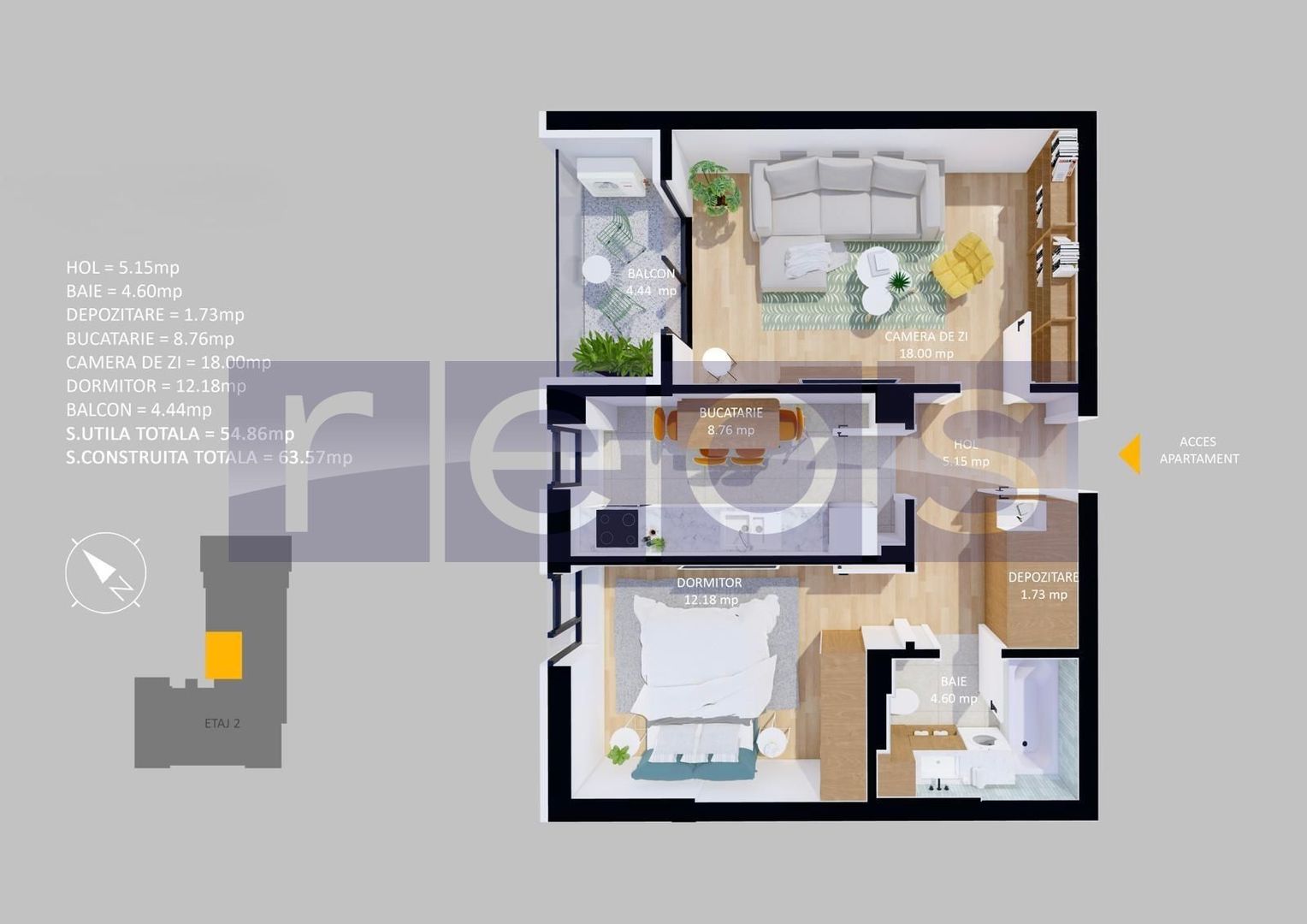 VANZARE APARTAMENT LA CHEIE-MOBILAT | 2 CAMERE | 55MP | TERASA-PARCARE - Schiță 14