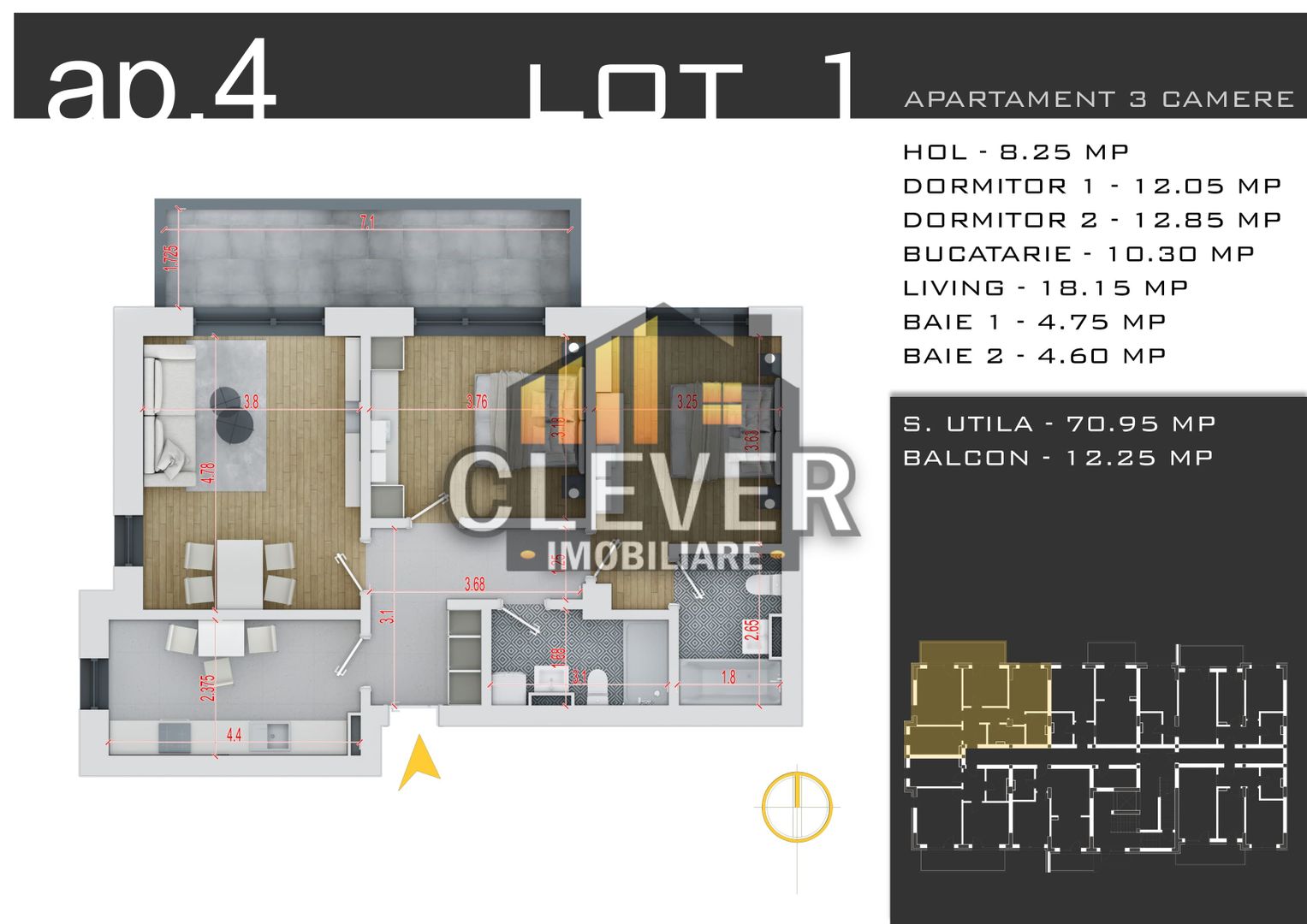 Apartament 3 Camere Spațios - 83mp Totali - Zona Pallady - Comision 0% - Poză 3