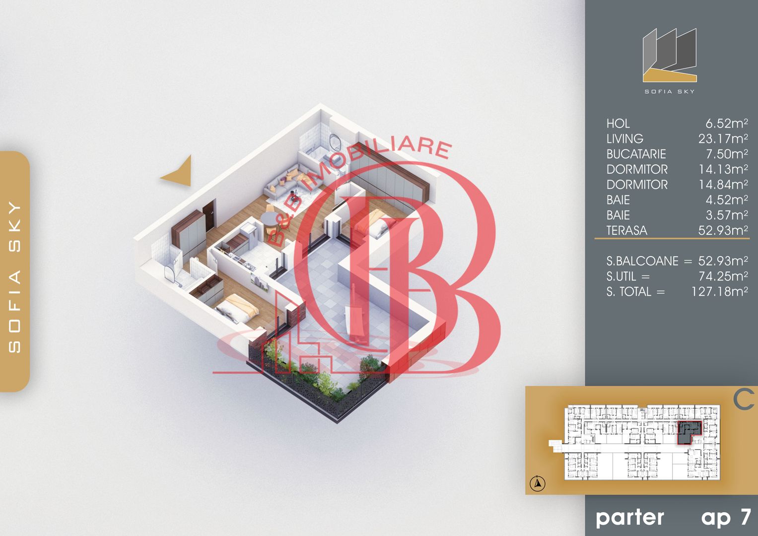 3 camere cu terasa 53mp 7min Metrou Nicolae Teclu - Schiță 3