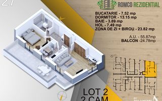 2 camere cu Terasa Titan Pallady- panouri solare -tehnologie  NovingAIR - Schiță 2