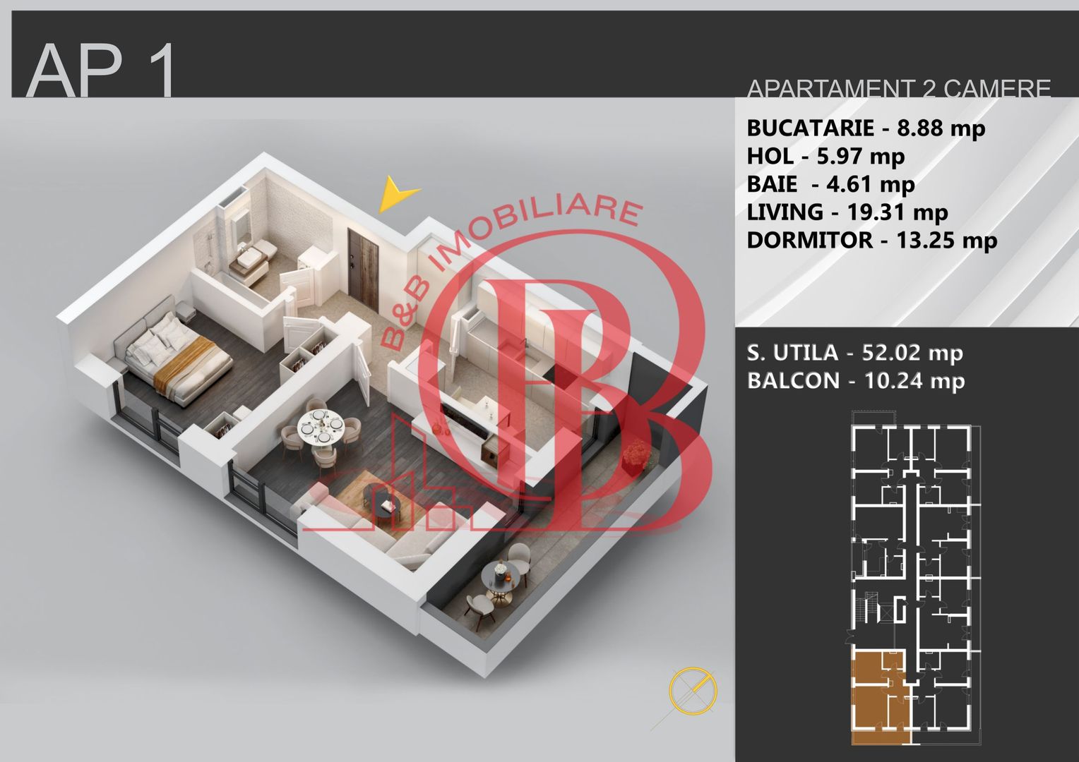Apartament 2 camere bloc boutique parcul Teilor - Schiță 3