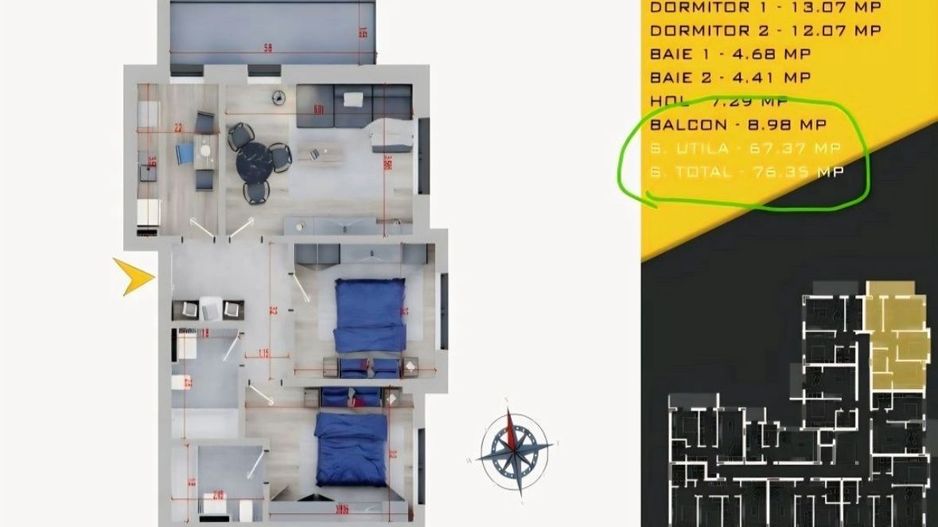 AP. 3 CAMERE THEODOR PALLADY, LOC PARCARE, FINALIZAT, COMISION 0% - Schiță 4