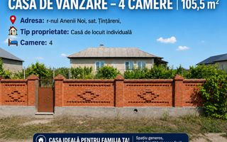 CASĂ DE VÂNZARE – 2 NIVELE | 4 CAMERE | 105 m²  -Țînțăreni Anenii Noi - Poză 1