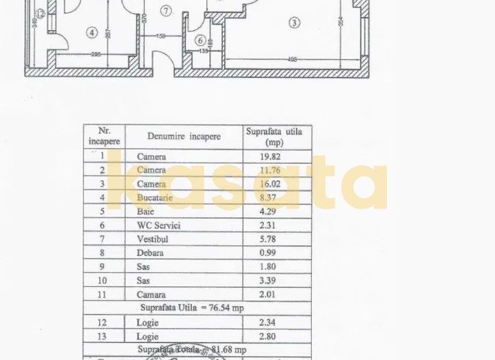 Apartament 3 camere, 81 mp, renovat 2019 – spațios, luminos - Schiță 17