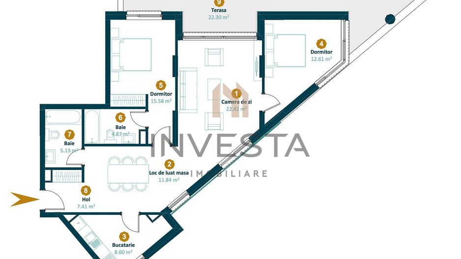 Apartament 3 camere 88 mp cu terasa de 28 mp | Finisat | Intre Lacuri - Schiță 10