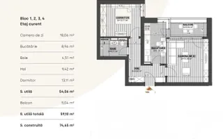 VANZARE 2 CAMERE | BLOC NOU | PARCARE | 54MP | TERASA | MOBILAT LUX - Schiță 40