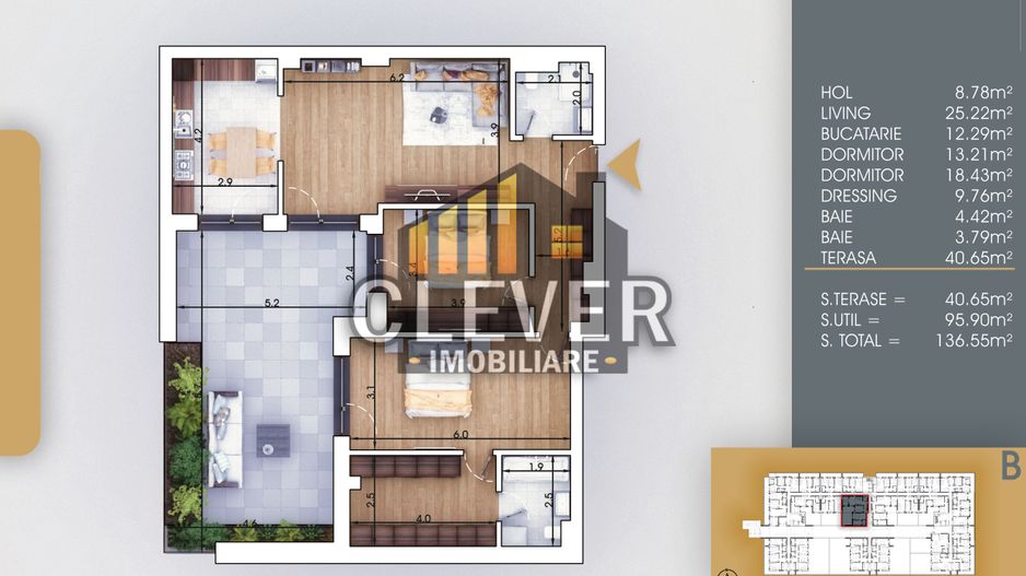 Apartament Modern-3 camere cu dressing si Terasa Comision 0% - Poză 2