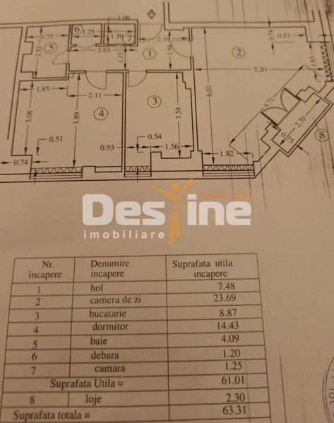 Apartament Ultracentral 2 camere, 63.3 mp bloc Mercur. - Poză 3