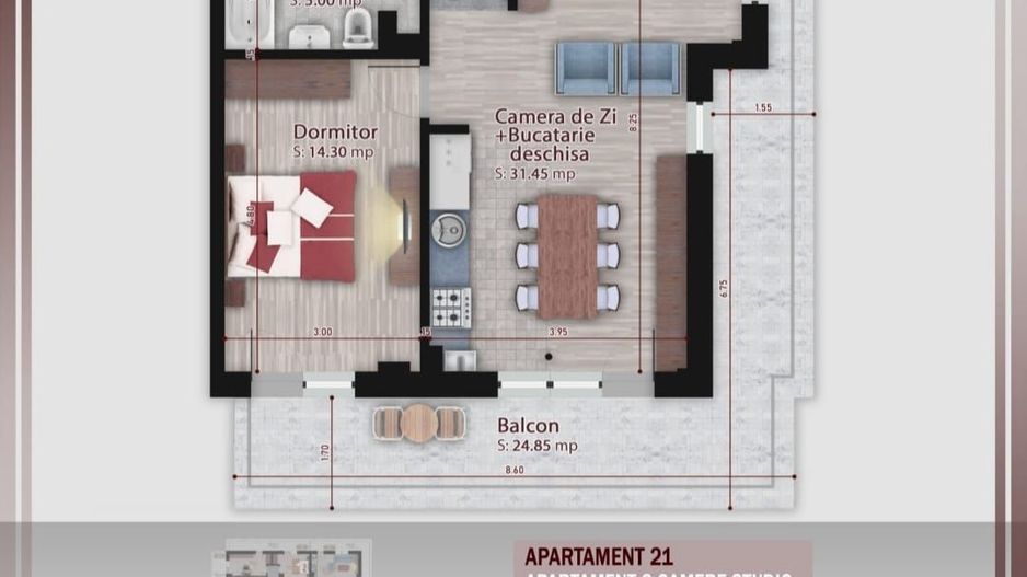 AP. 2CAM -LIVING OPEN SPACE + TERASA 25MP. BLOC P+3 / PALLADY! - Poză 2