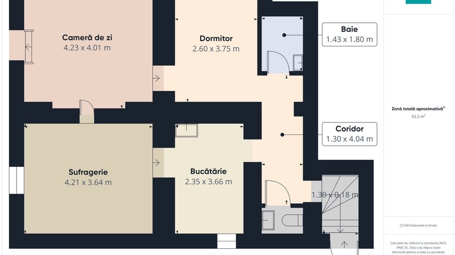 Apartament 3 camere, 62.2 mp, strada Ion Ghica - Poză 2