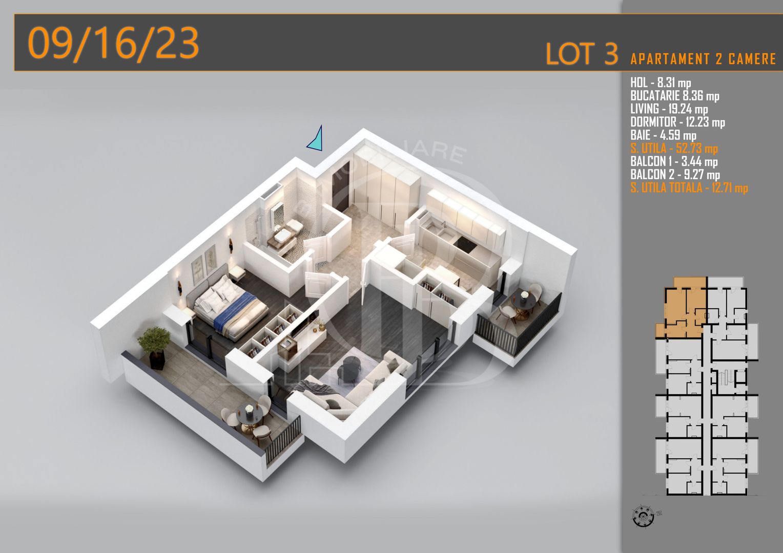 Apartament decomandat 2 camere Titan-Pallady-Metrou Teclu - Schiță 2
