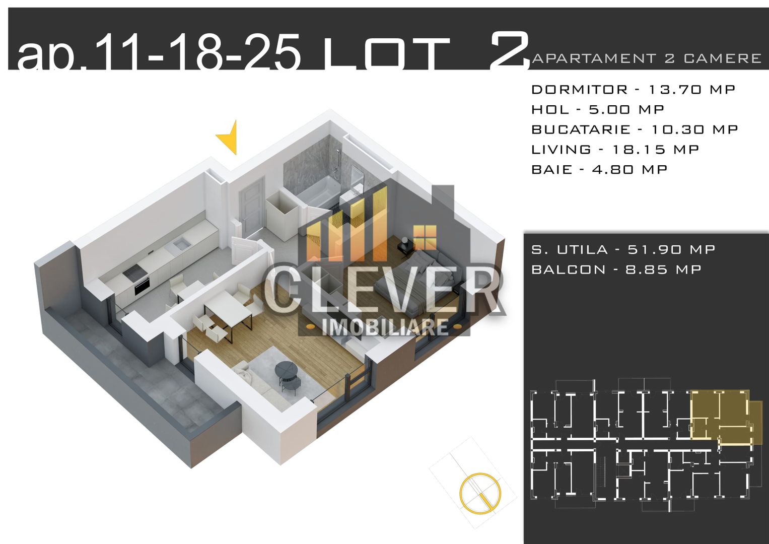 Apartament 2 cam cu Bucătărie Închisă și Parcare GRATUITĂ - Poză 2