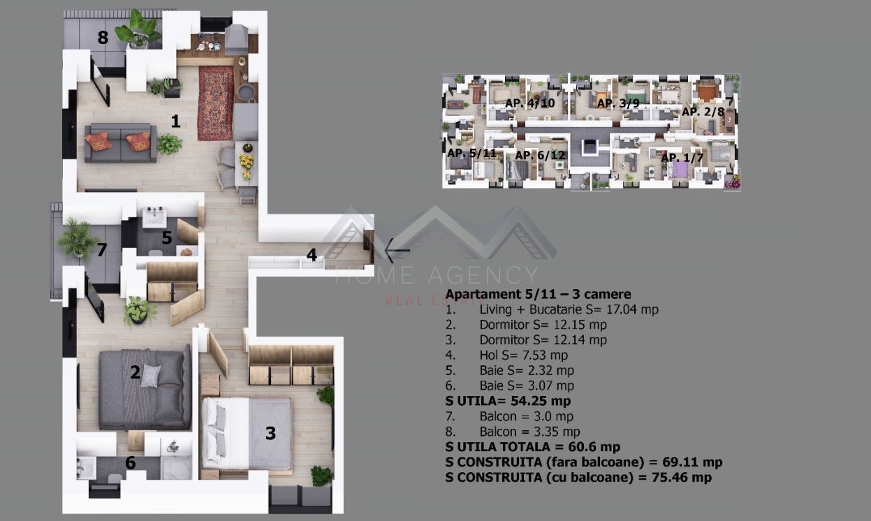 Apartament 3 camere Otopeni central | bloc cu lift, parcare - Schiță 8