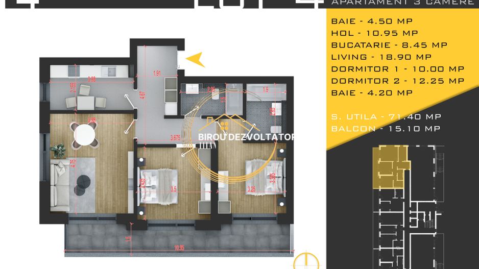 Metrou Teclu Ikea Titan 15min Ansamblu modern Pallady Decomandat 2 bai - Poză 6