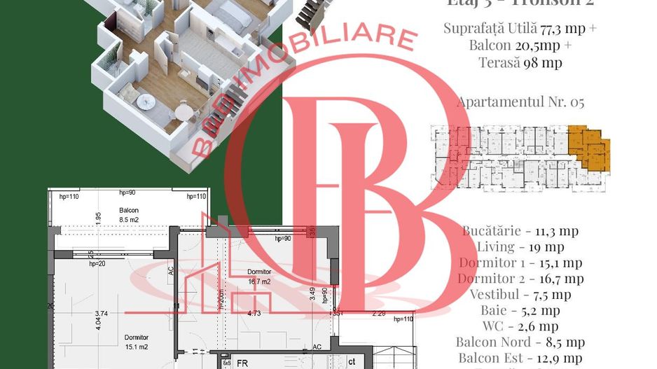 Apartament 3 camere | Rooftop Privat | Pallady Metrou Teclu - Schiță 3