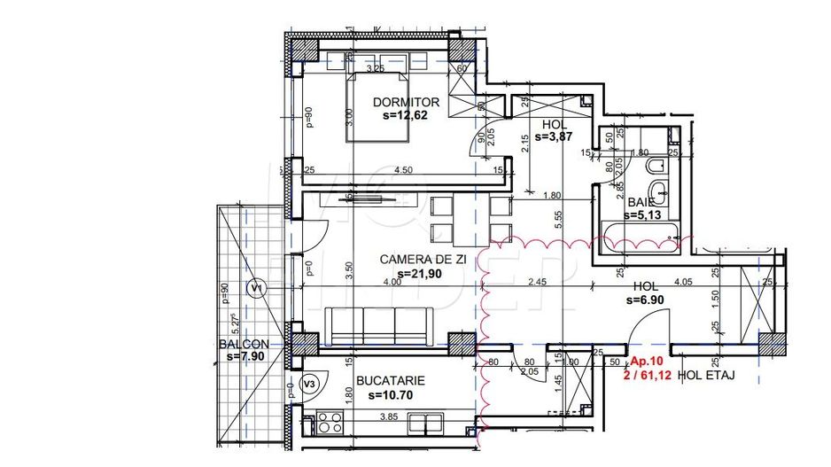 FARA COMISION- 2 camere,  61 mp utili + balcon, etaj 1 din 4 - Poză 6