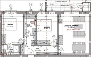 Apartament decomandat cu 3 camere, 2 bai -s.utila 61.57 mp - loc de parcare - Poză 2
