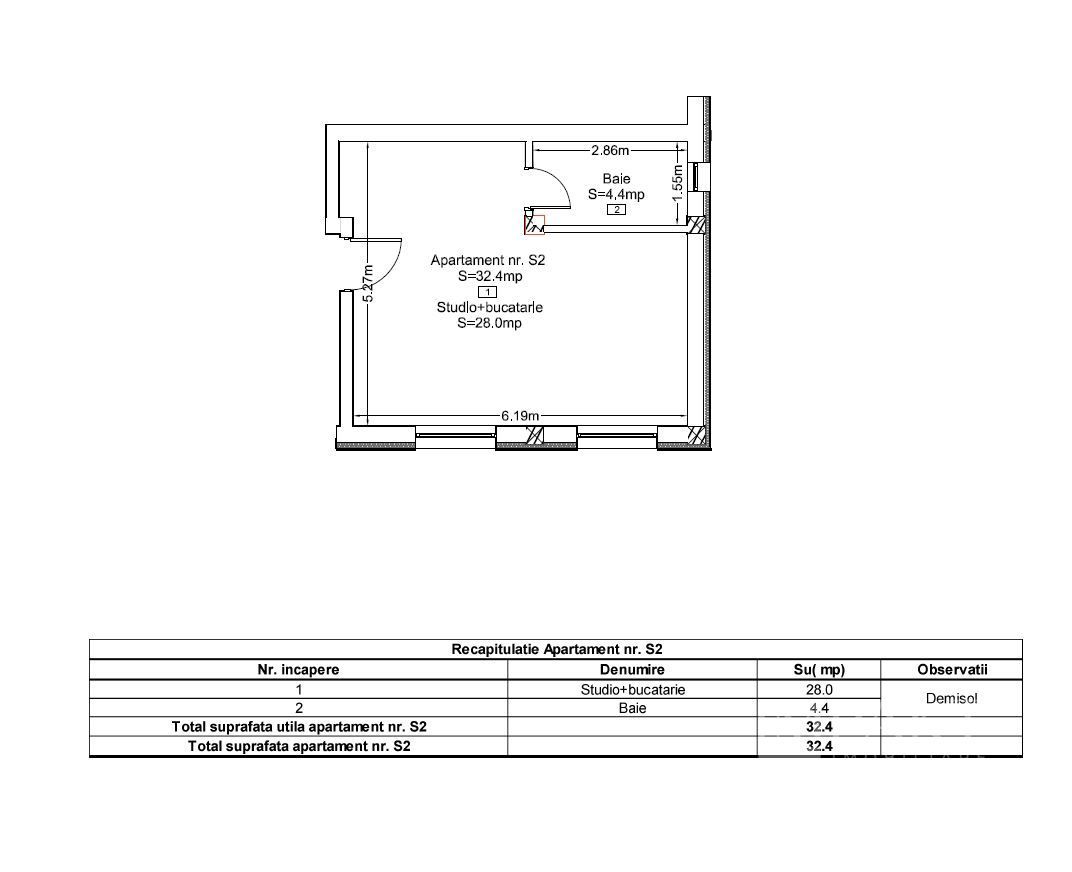 Studio 32 mp | Bloc Nou | Ideal Investitie | Terra, Floresti - Schiță 4