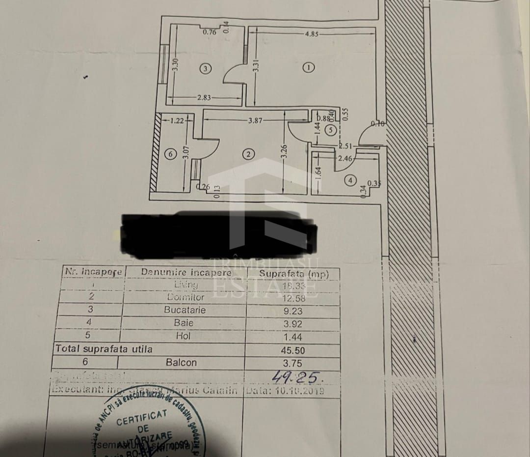 Apart. 2 Camere Decomandate+ Etaj 1+Balcon+Mob/Utilat! - Schiță 27