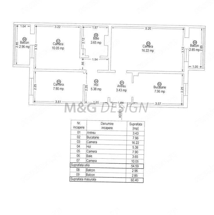 Apartament 3 camere Lipovei mobilat si utilat - Schiță 9