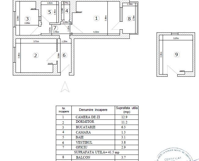 2 camere renovat integral - incalzire in pardoseala centrala proprie balcon - Schiță 2